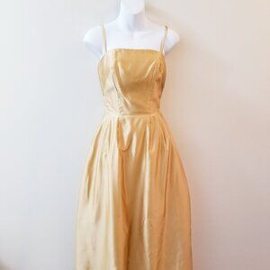 60s Vintage Gold Satin Full Length Gown